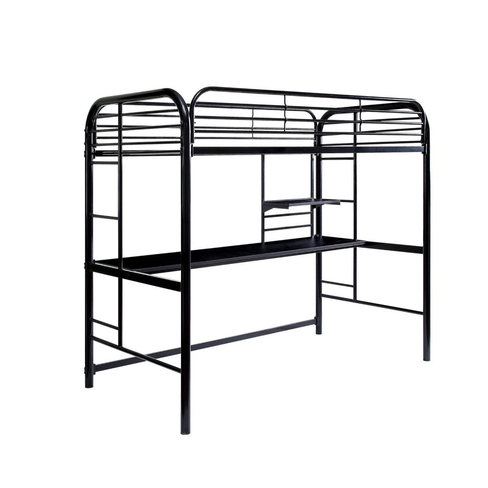 Metal Frame Twin Size Loft Bed with 2 Attached Ladders, Black