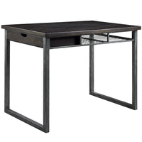 Rustic Wood and Metal Counter Height Table with One Side Drawer, Black and Brown