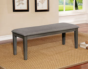 Transitional Style Solid Wood Bench with Faux Leather Upholstery and Tapered Legs , Gray