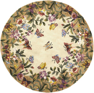 5'6" Round Wool Antique Beige Area Rug