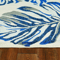 8'x11' Grey Blue Machine Woven Oversized Tropical Leaves Indoor Area Rug