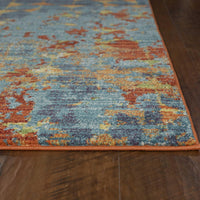 7'10" x 10'10" Polypropelene Blue-Coral Area Rug