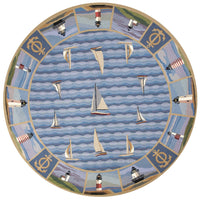 7'6" Round Wool Blue Area Rug