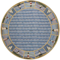 7'6" Round Wool Blue Area Rug