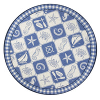 7'6" Round Wool Blue-Ivory Area Rug