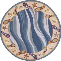 7'6" Round Wool Blue Area Rug