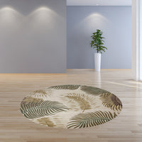 8' Natural Beige Hand Tufted Tropical Leaves Round Indoor Area Rug