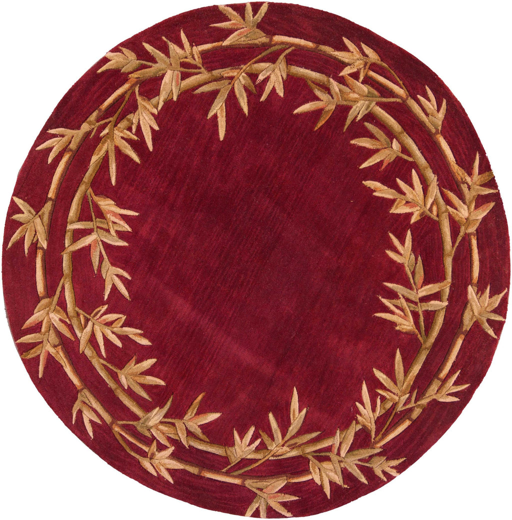 7'6" Round Wool Red Area Rug