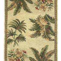 8'x10' Ivory Hand Tufted Bordered Tropical Plants Indoor Area Rug