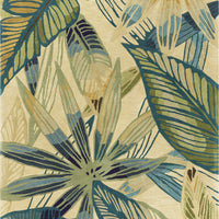 8'x10' Ivory Teal Hand Tufted Tropical Leaves Indoor Area Rug