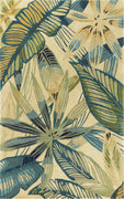 8'x10' Ivory Teal Hand Tufted Tropical Leaves Indoor Area Rug