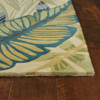 8'x10' Ivory Teal Hand Tufted Tropical Leaves Indoor Area Rug