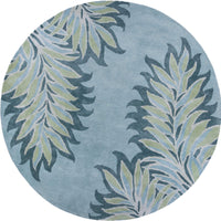 7'6" Round Wool & Viscose Blend Blue Area Rug