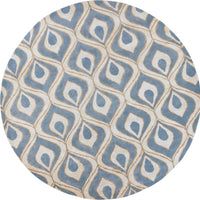 7'6" Round Wool & Viscose Blend Blue Area Rug