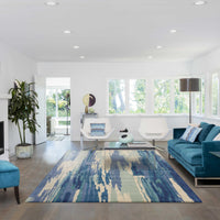 9' x 13' Wool Ivory-Blue Area Rug