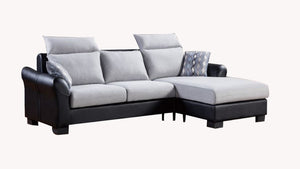 Two Tone Fabric Upholstered Wooden Sectional with Reversible Backrest, Gray and Black, Set of Two