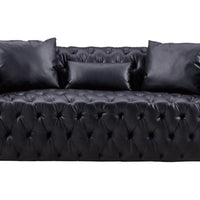 Leatherette Upholstered Tufted Sofa with Low Back and Accent Pillows, Black