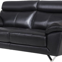 Leatherette Upholstered Wooden Sofa with Plush Bustle Back and Steel Feet, Black