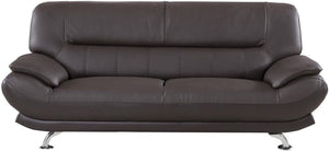 Leather Upholstered Wooden Sofa with Bustle Cushion Back and  Pillow Top Armrest, Dark Brown