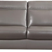 Leatherette Upholstered Wooden Sofa with Pillow Top Armrest and Stitch Trim, Gray
