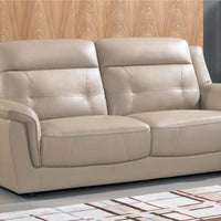 Leatherette Upholstered Wooden sofa with Split Cushioned Back and Stitch Trim, Beige