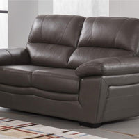 Leatherette Upholstered Wooden Loveseat with Bustle Back Cushion and Pillow Top Armrests, Brown