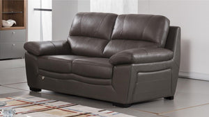 Leatherette Upholstered Wooden Loveseat with Bustle Back Cushion and Pillow Top Armrests, Brown