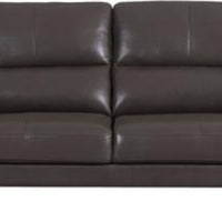 Leatherette Upholstered Sofa with Pillow Top Armrests and Wooden Legs, Brown