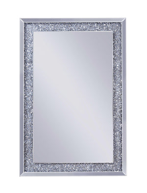 Mirrored Wooden Frame Accent Wall Decor with Faux Crystal Inlay, Clear