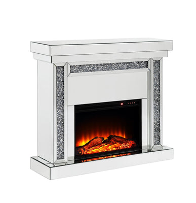 Wood and Mirror Electric Fireplace with Faux Crystal Dusted Columns, Clear