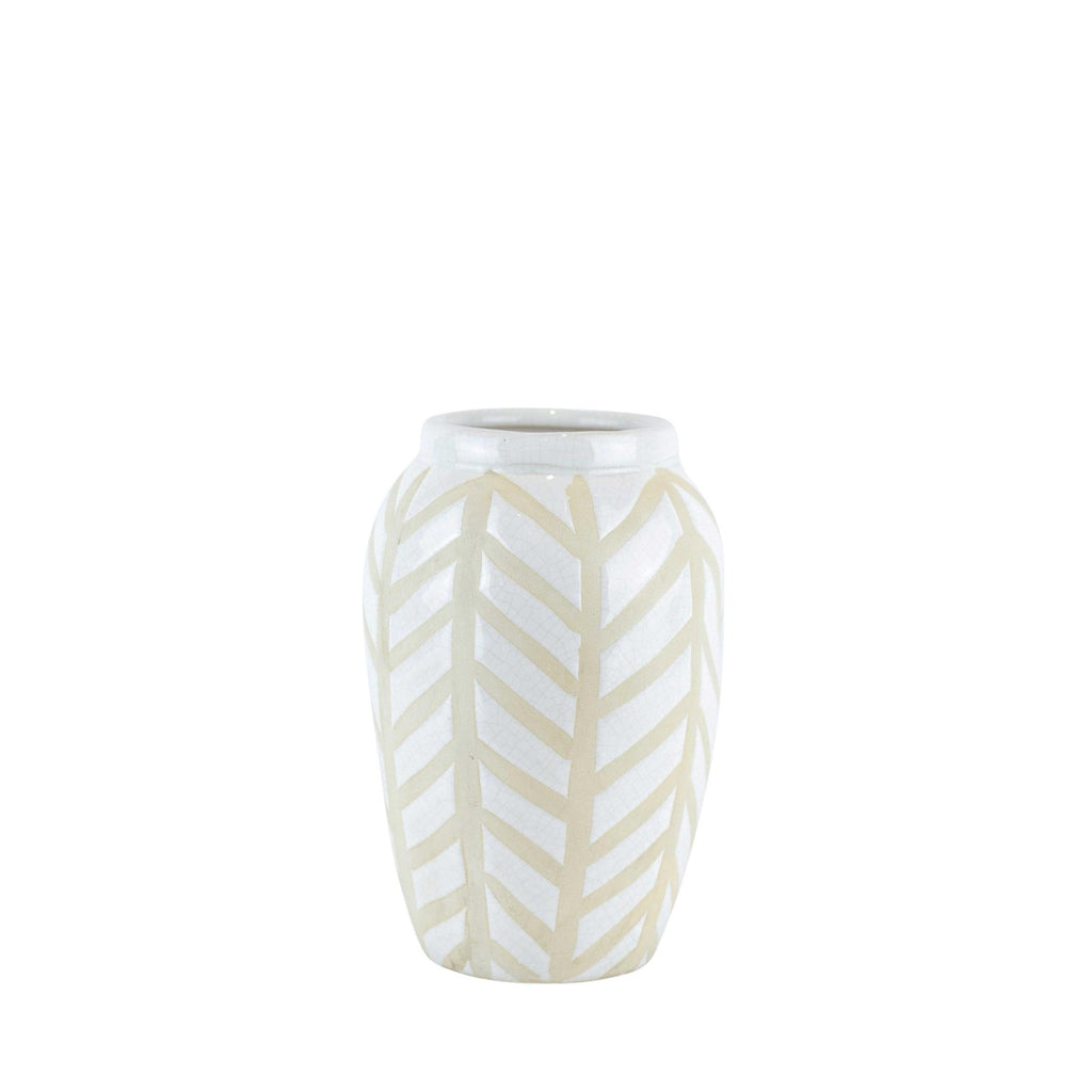 Decorative Ceramic Vase with Unique Pattern, White and Beige