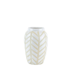 Decorative Ceramic Vase with Unique Pattern, White and Beige