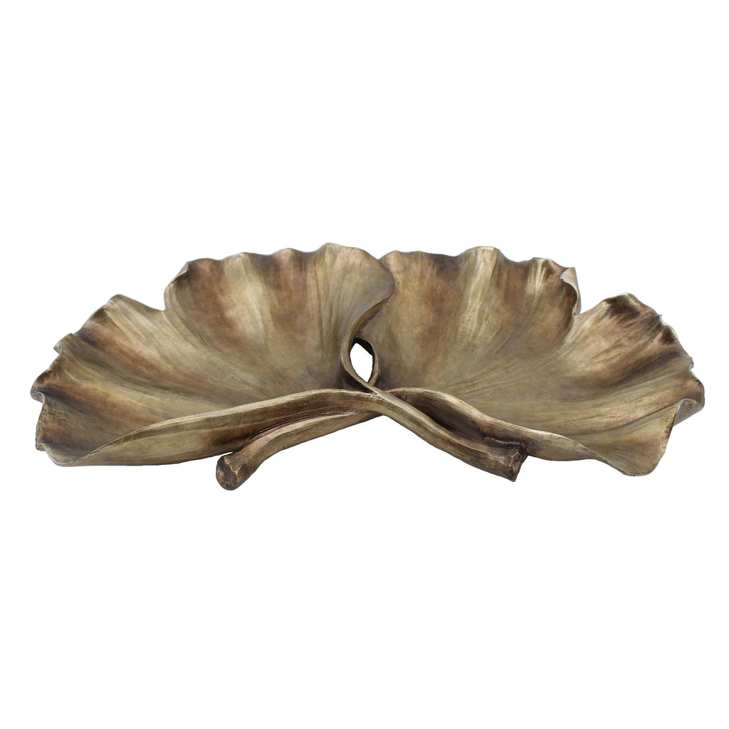 Decorative Polyresin Ginkgo Leaf Plate, Gold