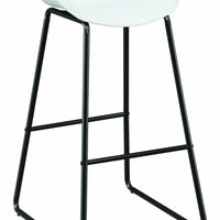 Metal Framed Bar Stools with Scooped Plastic Seat, White and Black, Set of Two