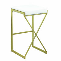 Inches Metal Framed Bar Stool with Leatherette Upholstered Seat, White and Gold