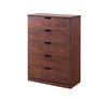 Wooden Utility Storage Chest with Five Drawers on Metal Glides, Dark Brown