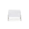 Wooden Nightstand with One Drawer and Inverted V shaped Steel Legs, White and Silver