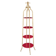 Wooden Cathedral Shelf with Metal Tubular Frame, Gold and Red