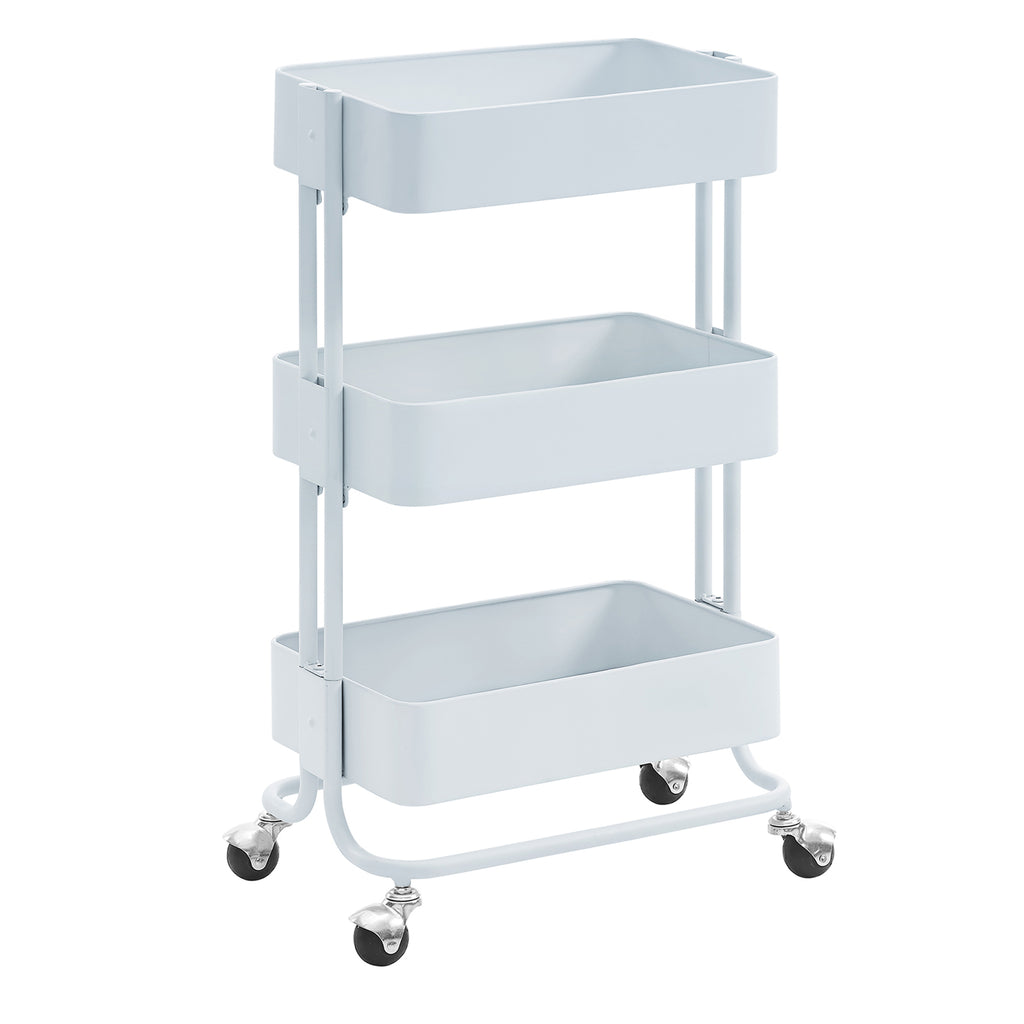 3 Tier Metal Cart with Tubular Frame and Spacious Storage, White