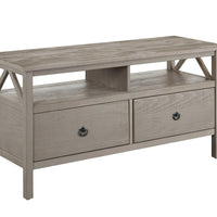 Wooden TV Stand with Two Large Drawers and 2 Open Shelves, Gray