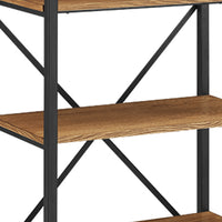 Wooden Bookcase with Four Shelves and Metal Legs, Brown and Black