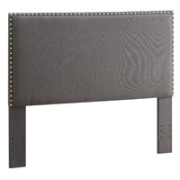 Wooden Full Queen Size Headboard with Nail head Trim Details, Gray