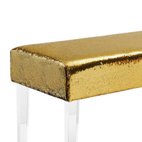 Upholstered Bench with Sequin Accents and Acrylic Legs, Gold and Clear