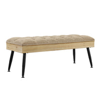 Tufted Fabric and Wood Bench with Angled Legs,Set of 2,Beige and Black