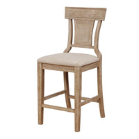 Wooden Counter Stool with Backrest and Cushioned Seat, Beige and Brown