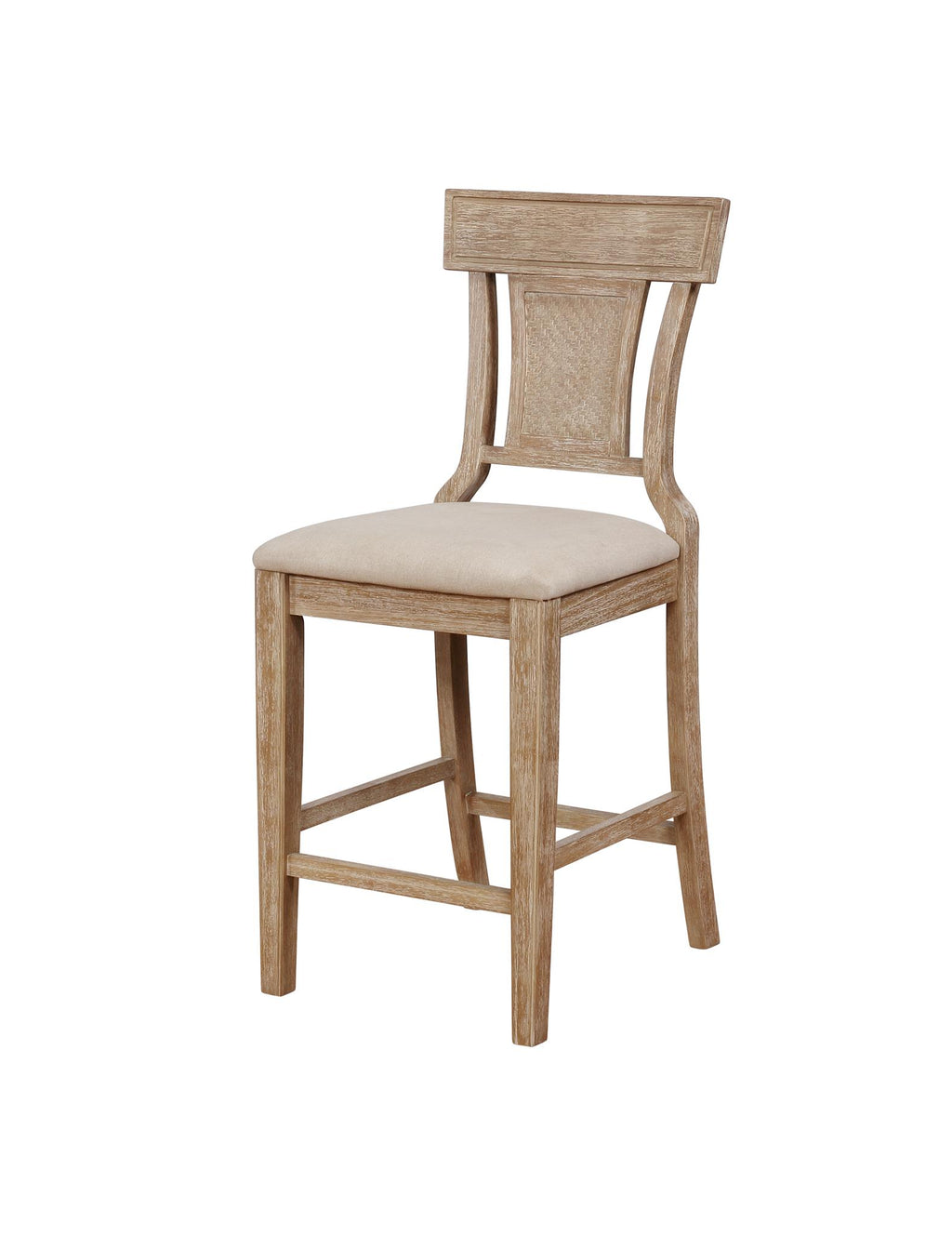 Wooden Counter Stool with Backrest and Cushioned Seat, Beige and Brown