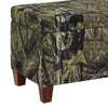 Fabric Upholstered Wooden Bench with Camouflage Print, Green and Brown