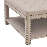 Fabric Upholstered Square Wooden Coffee Table with Nailhead Trim,Beige