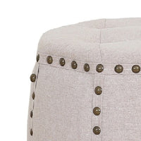 Tufted Fabric and Wooden Ottoman with Nailhead Rim and Sides, Beige