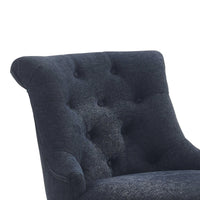 Wooden Office Chair with Button Tufted Backrest, Navy Blue and Brown